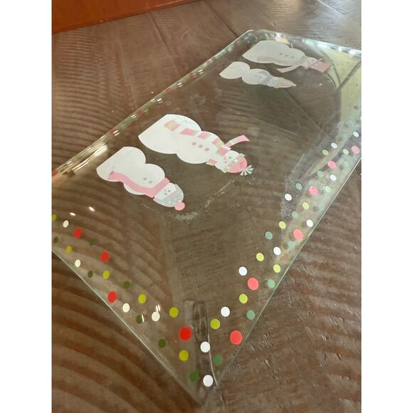The Pampered Chef Christmas Tray Snowmen Dots Platter Clear Glass Plate - Picture 4 of 6